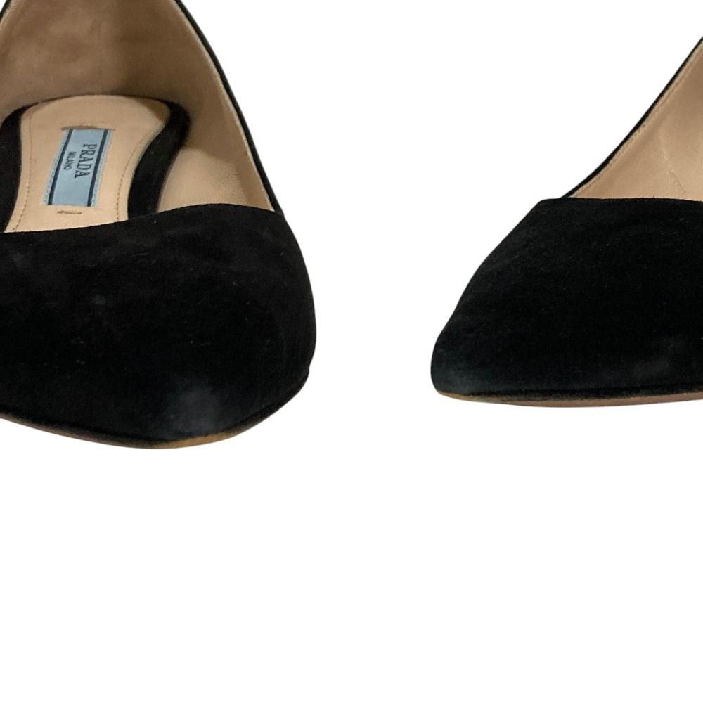 Prada Suede Leather Pointed Toe Pumps Black Heels — view 4