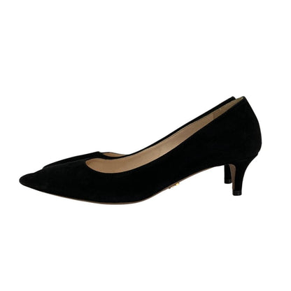 Prada Suede Leather Pointed Toe Pumps Black Heels — view 2