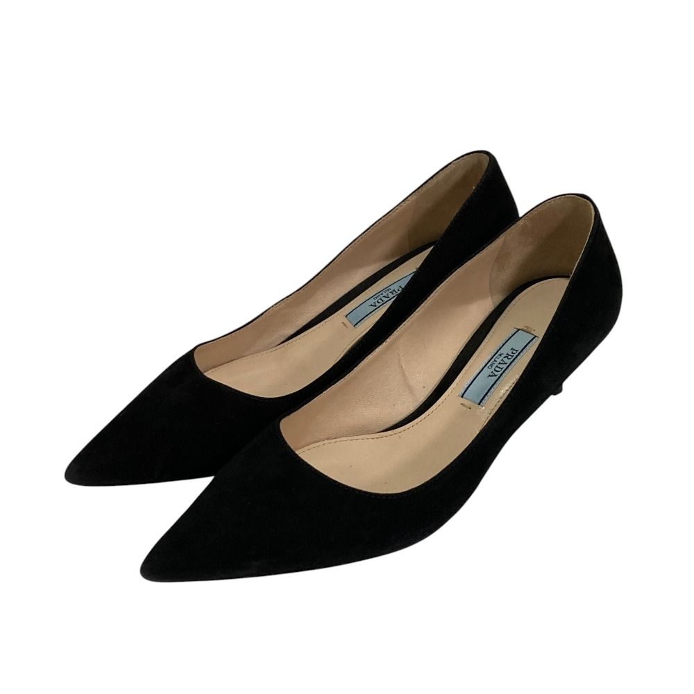 Prada Suede Leather Pointed Toe Pumps Black Heels
