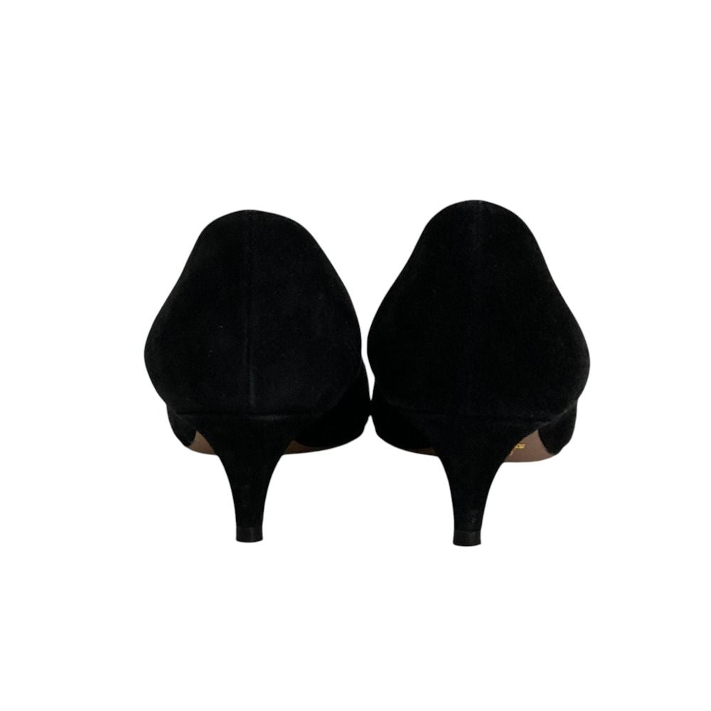 Prada Suede Leather Pointed Toe Pumps Black Heels — view 3