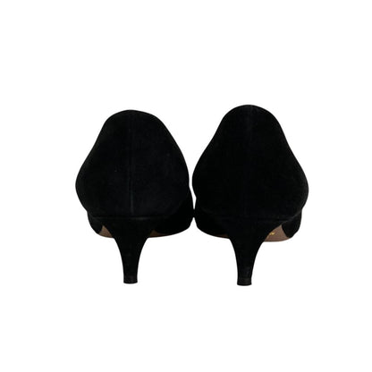 Prada Suede Leather Pointed Toe Pumps Black Heels — view 3