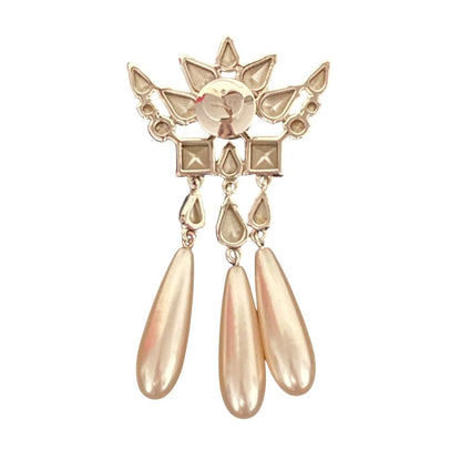 Gucci Interlocking G Rhinestone Faux Pearl Pin Badge Brooch Silver Colored — view 3