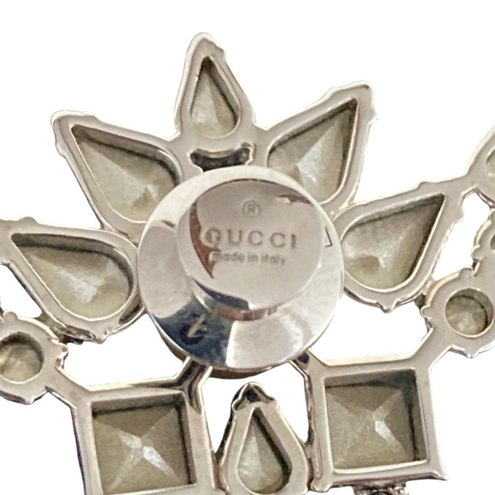 Gucci Interlocking G Rhinestone Faux Pearl Pin Badge Brooch Silver Colored — view 4