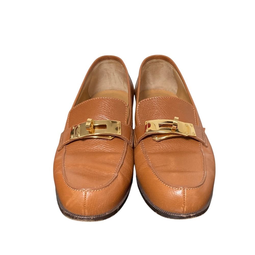 Hermes Destin Kelly Leather Loafers Shoes Brown — view 3