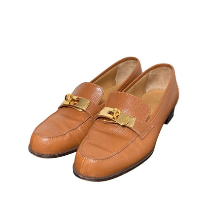 Hermes Destin Kelly Leather Loafers Shoes Brown — view 2