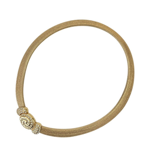 Dior Vintage Mesh Chain Rhinestone Choker Necklace Gold Colored