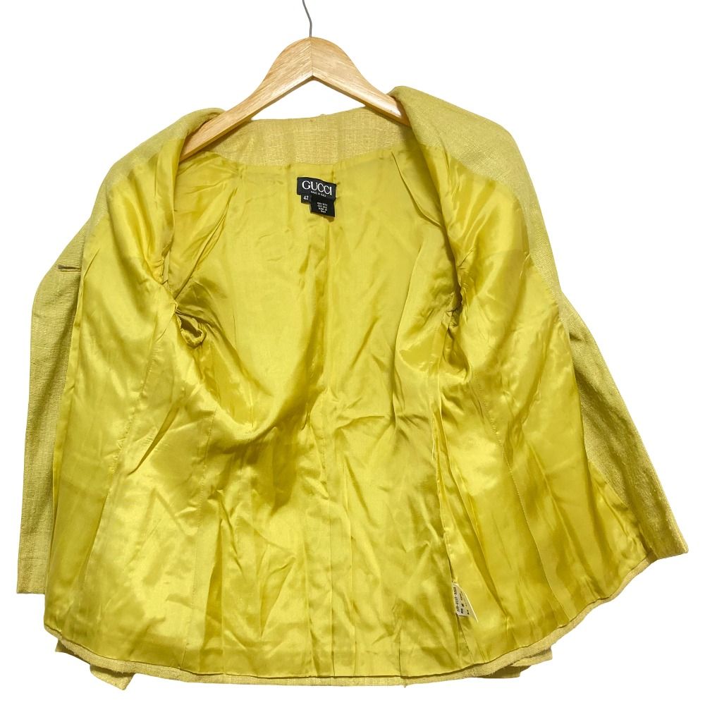 Gucci Tom Ford Era Sun Button Silk Collarless Jacket Yellow Stand Collar 42 — view 3