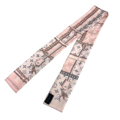 Louis Vuitton Bandeau Monogram Confidential Tie Scarf Ribbon Silk 100% Pink