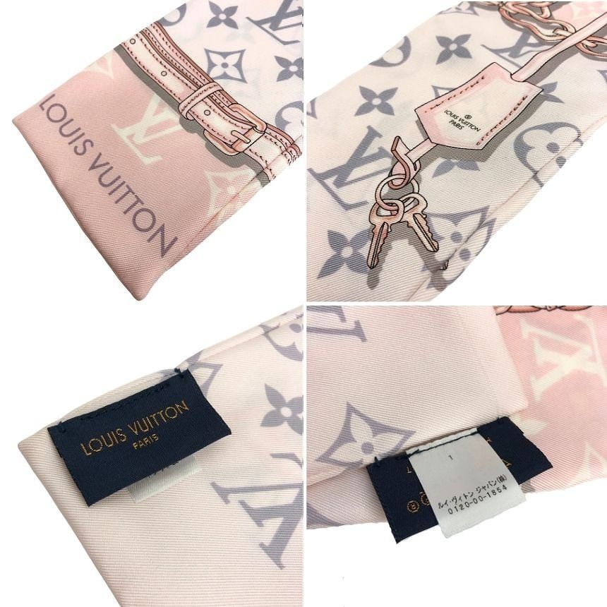 Louis Vuitton Bandeau Monogram Confidential Tie Scarf Ribbon Silk 100% Pink — view 3