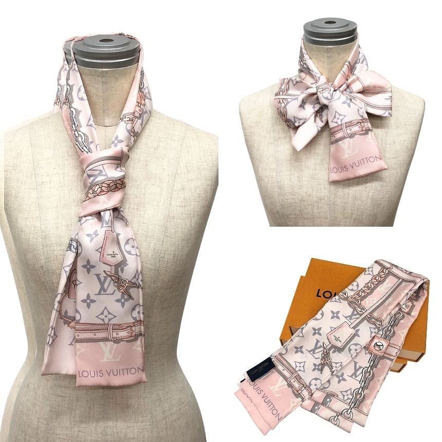 Louis Vuitton Bandeau Monogram Confidential Tie Scarf Ribbon Silk 100% Pink — view 2