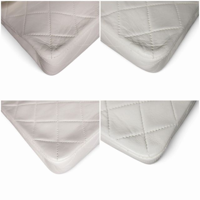 Chanel Quilted Chain Shoulder Bag Cross Lambskin White — view 6