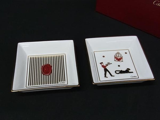 Cartier Diabolo de Trinket Tray Plate Dish 2 Set White