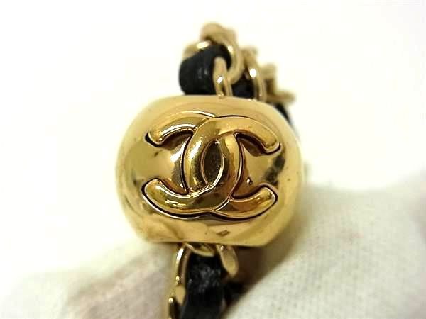 Chanel CC Logo Quilted Leather Chain Shoulder Strap Gold Black — view 4