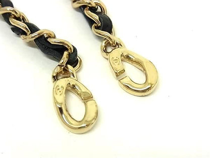 Chanel CC Logo Quilted Leather Chain Shoulder Strap Gold Black — view 3