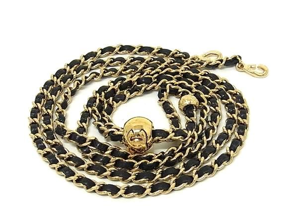 Chanel CC Logo Quilted Leather Chain Shoulder Strap Gold Black — view 2