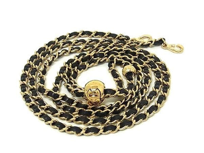 Chanel CC Logo Quilted Leather Chain Shoulder Strap Gold Black — view 2