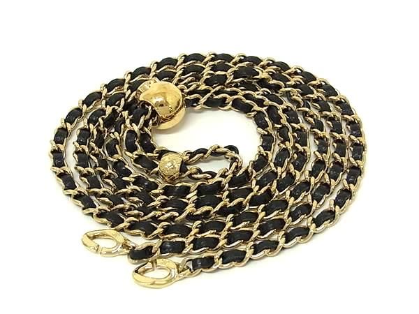 Chanel CC Logo Quilted Leather Chain Shoulder Strap Gold Black