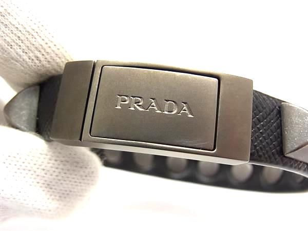 Prada Saffiano Leather Studded Bracelet Black — view 4