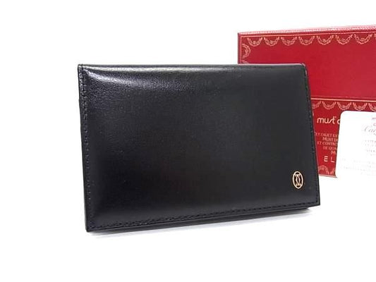 Cartier Pasha Leather Card Case Standard Era Holder Business Black