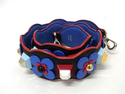 Fendi Strap You Leather Flower Bag Shoulder Black Blue — view 2