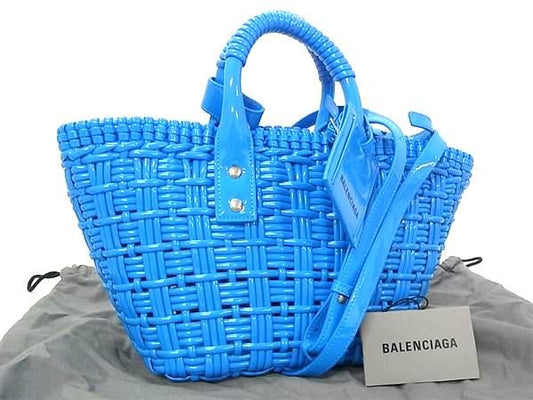 Balenciaga Bistro XS Patent Leather 2-Way Handbag Shoulder Blue