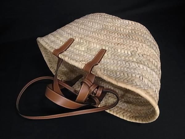 Celine Classic Panier Triomphe Raffia 2-Way Handbag Shoulder Light Beige — view 3