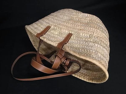 Celine Classic Panier Triomphe Raffia 2-Way Handbag Shoulder Light Beige — view 3