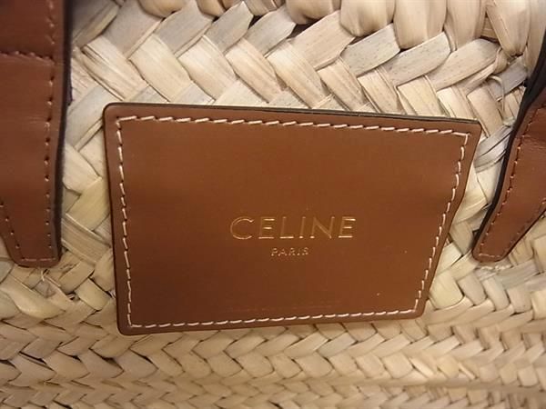 Celine Classic Panier Triomphe Raffia 2-Way Handbag Shoulder Light Beige — view 6