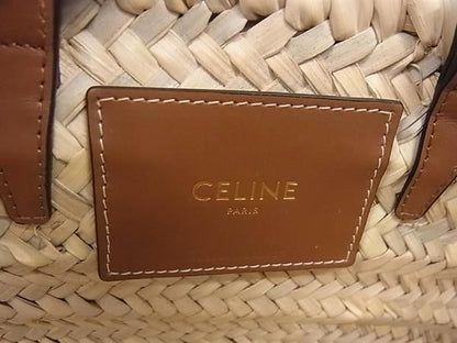 Celine Classic Panier Triomphe Raffia 2-Way Handbag Shoulder Light Beige — view 6