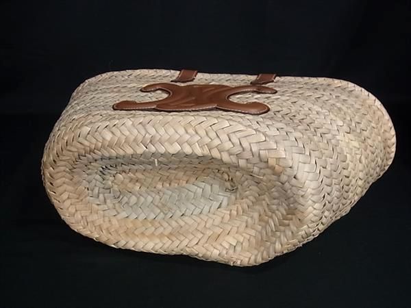 Celine Classic Panier Triomphe Raffia 2-Way Handbag Shoulder Light Beige — view 4