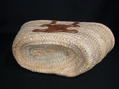 Celine Classic Panier Triomphe Raffia 2-Way Handbag Shoulder Light Beige — view 4
