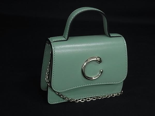 Cartier Panthere C Micro Leather Chain Shoulder Bag Pochette Green