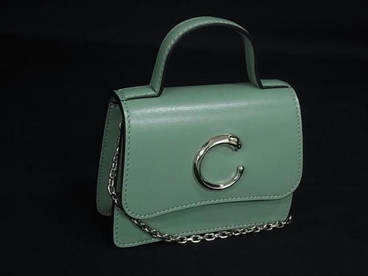 Cartier Panthere C Micro Leather Chain Shoulder Bag Pochette Green