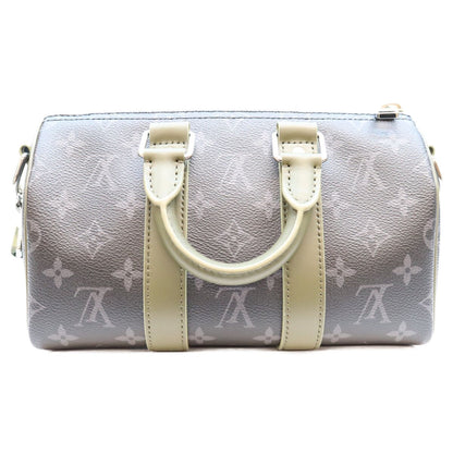 Louis Vuitton Monogram Eclipse Khaki Green Keepall Bandouliere 25 Boston Bag — view 3