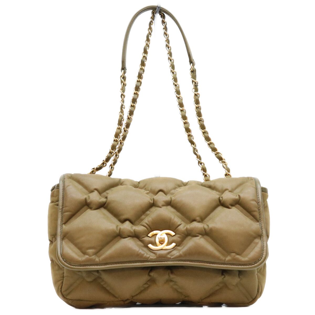 Chanel Khaki Bubble Quilt Calfskin Shoulder Bag