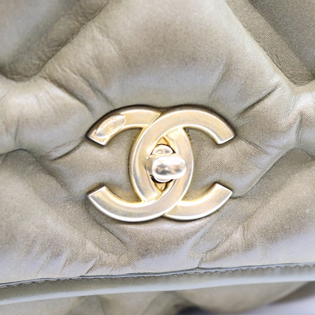 Chanel Khaki Bubble Quilt Calfskin Shoulder Bag — view 7