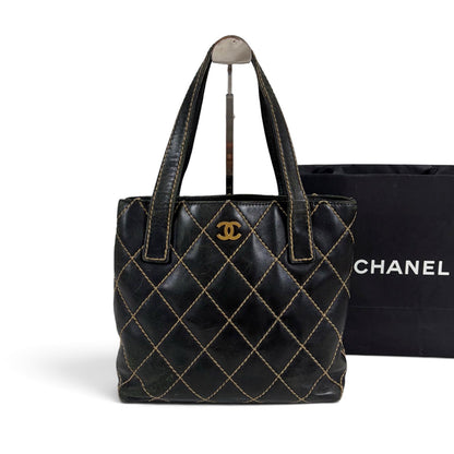 Chanel Wild Stitch Tote Bag Black Mini