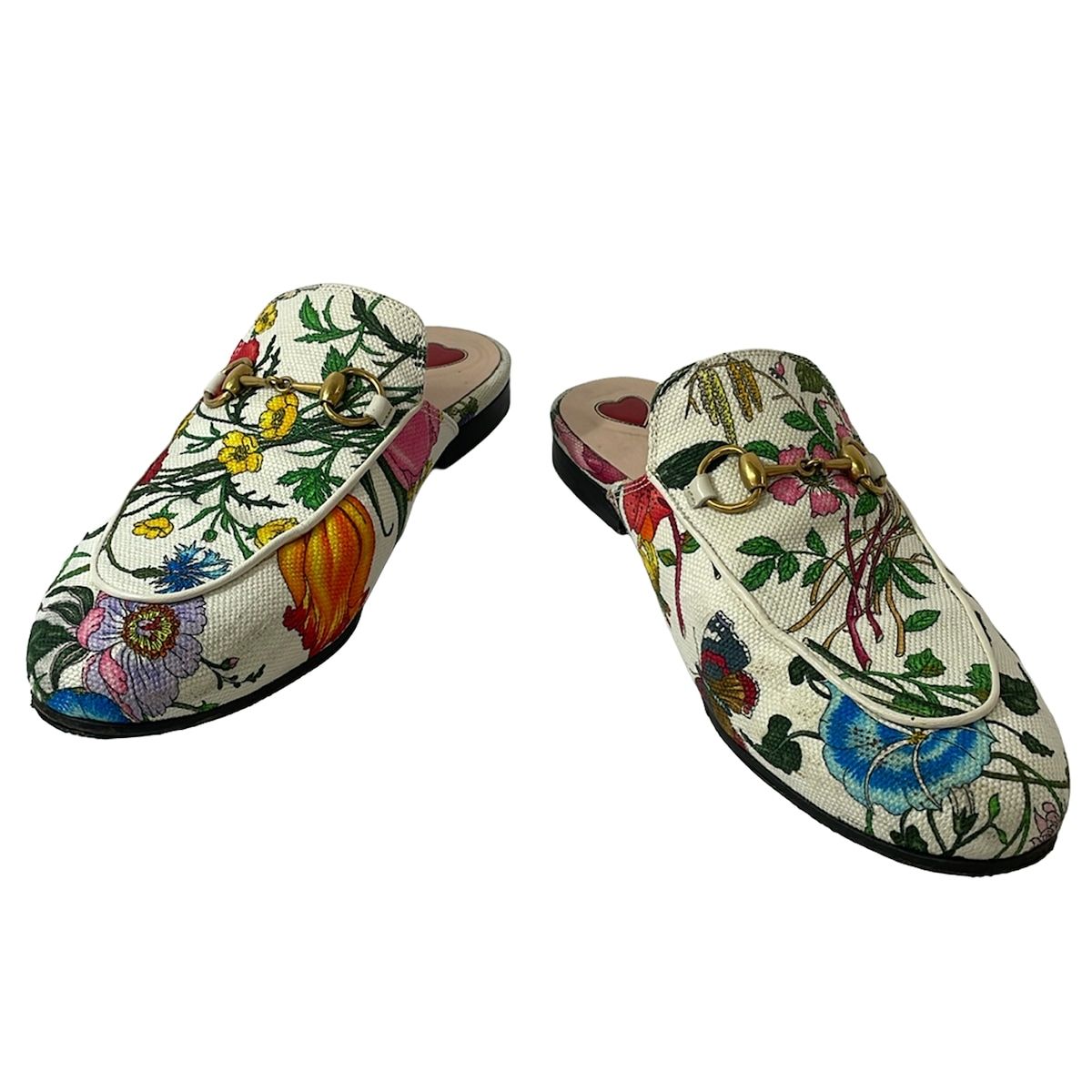 Gucci Mules White Green Multi Horsebit Flora — view 2