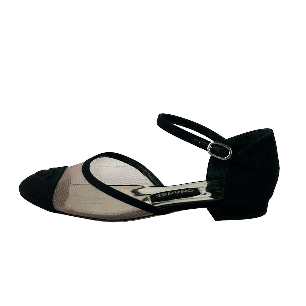 Chanel Flat Shoes Black Clear CC Logo Mesh