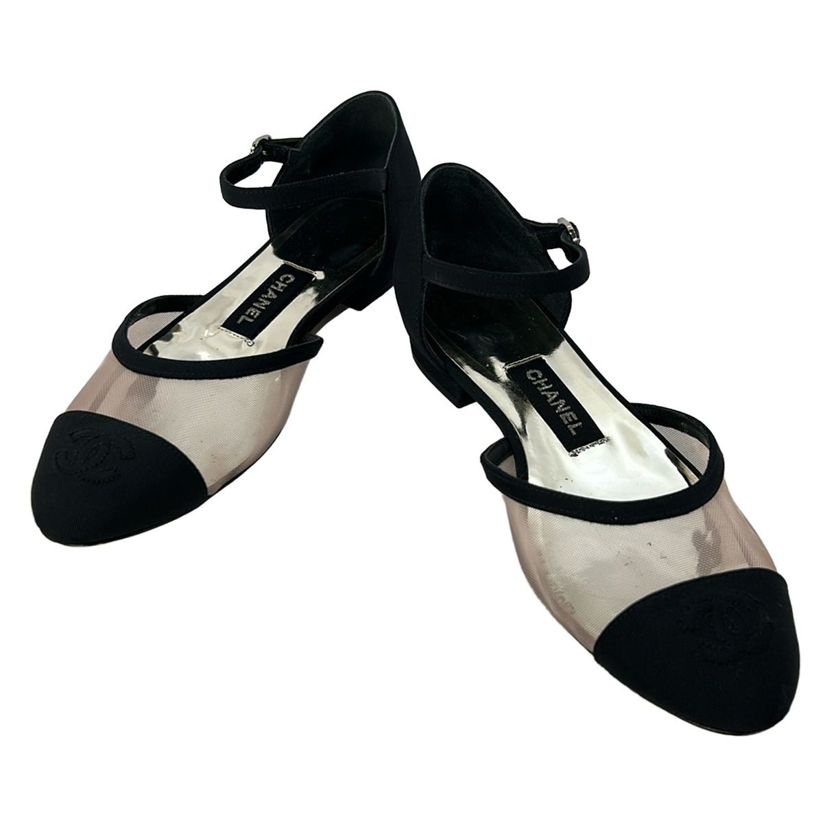 Chanel Flat Shoes Black Clear CC Logo Mesh — view 2