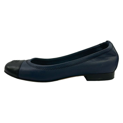 Chanel Flat Shoes Dark Navy Black CC Logo Lambskin