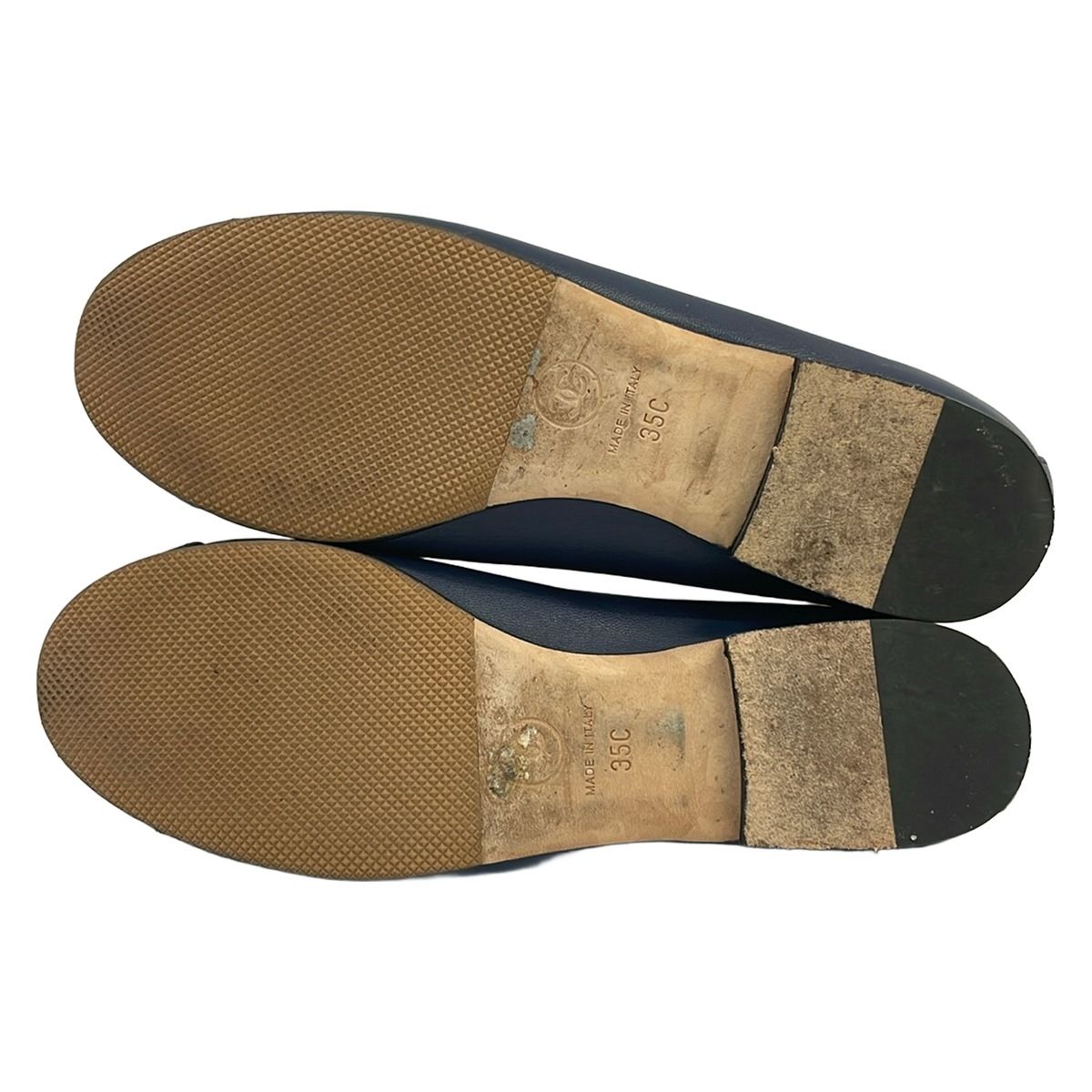 Chanel Flat Shoes Dark Navy Black CC Logo Lambskin — view 4