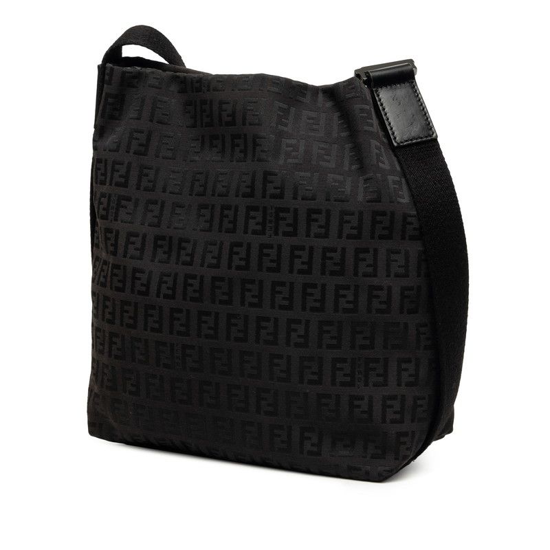 Fendi Zucchino Crossbody Shoulder Bag Brown Black Canvas Leather — view 2