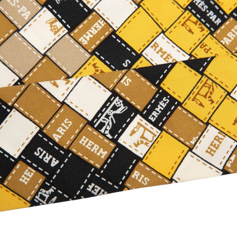 Hermes Twilly Bolduc Scarf Yellow Black Beige Silk — view 3