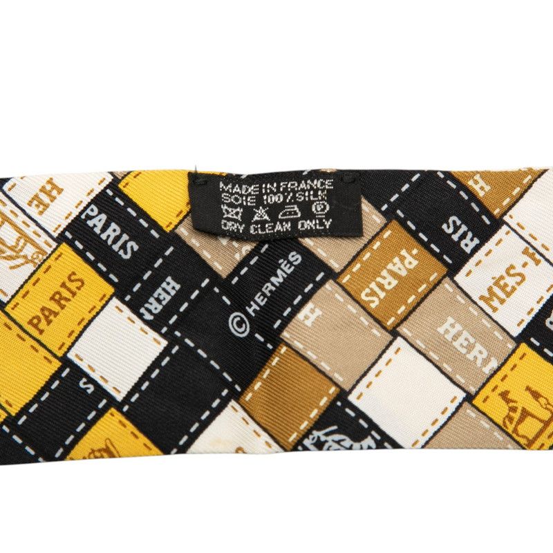 Hermes Twilly Bolduc Scarf Yellow Black Beige Silk — view 4
