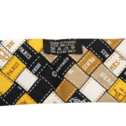 Hermes Twilly Bolduc Scarf Yellow Black Beige Silk — view 4