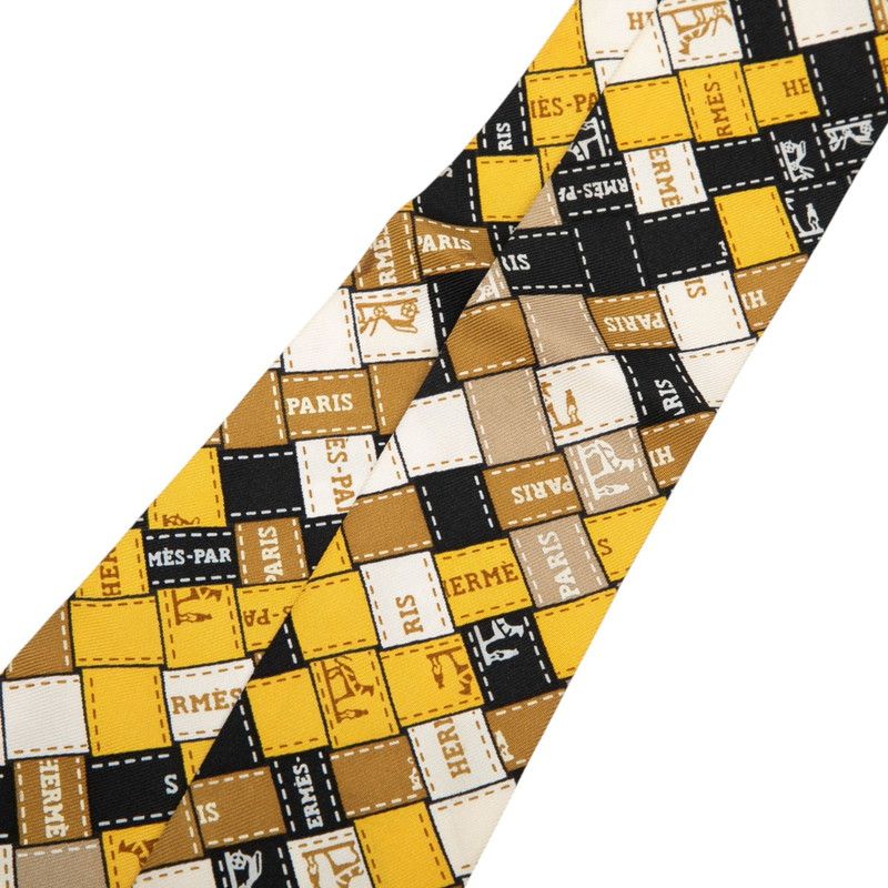 Hermes Twilly Bolduc Scarf Yellow Black Beige Silk — view 2