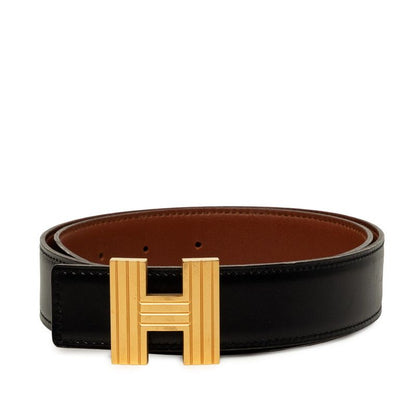 Hermes H Buckle Reversible Belt 70 Stamp D Black Gold Leather