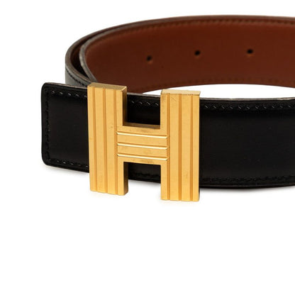 Hermes H Buckle Reversible Belt 70 Stamp D Black Gold Leather — view 4