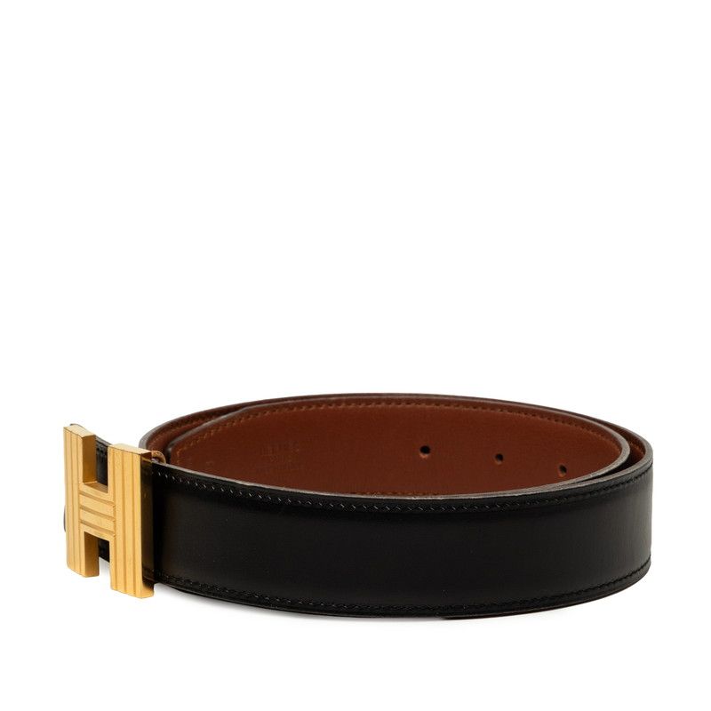 Hermes H Buckle Reversible Belt 70 Stamp D Black Gold Leather — view 2